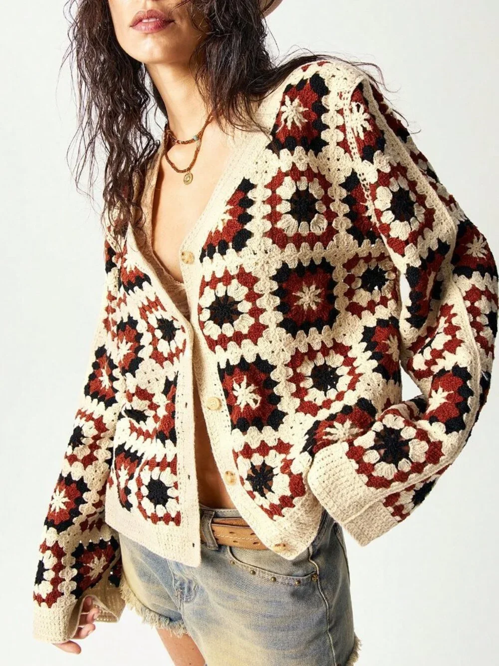 Multicolor Casual Women's Allover Print Front Button Long Sleeve Cardigan
